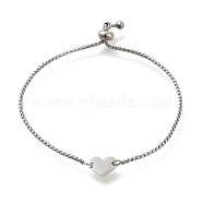 304 Stainless Steel Box Chain Slider Bracelets, Heart Blank Link Bracelets for Women, Stainless Steel Color, 9-3/4 inch(24.6cm)(BJEW-M233-06P)