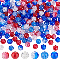 Elite 240Pcs 6 Colors Spray Painted Crackle Glass Beads, Round, for Independence Day, Mixed Color, 8~8.5mm, Hole: 1~1.6mm, 40pcs/color(CCG-PH0001-19)
