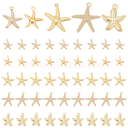 Elite 50Pcs 5 Style Iron & Alloy & Brass Pendants, Starfish/Sea Stars, Light Gold, 17.5~24x15.5~22x1~3mm, 10pcs/style(FIND-PH0005-62)