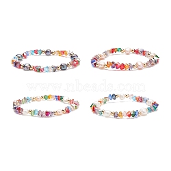 Natural Pearl & Glass Triangle Beaded Stretch Bracelet for Women, Mixed Color, Inner Diameter: 2-1/8 inch(5.3cm)(BJEW-JB08230)