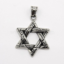 Retro Men's 304 Stainless Steel Star of David Pendants, for Jewish, Antique Silver, 41x30x4mm, Hole: 7x4mm(STAS-O044-60)