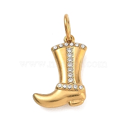 304 Stainless Steel Rhinestone Pendants, Cowboy Boots Charms, Golden, 24mm, Hole: 5mm(FIND-T075-07G)