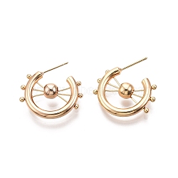 Brass Wheel Shape Stud Earrings, Half Hoop Earrings for Women, Nickel Free, Real 18K Gold Plated, 23x22x6mm, Pin: 0.7mm(EJEW-C047-03G)