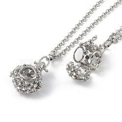 Brass with Rhinestone Pendant Necklaces, Iron Rolo Chains, Round, Platinum, 32.28 inch(820mm) long, pendant: 29x25mm, 15mm inner diameter(NJEW-G089-03D-P)