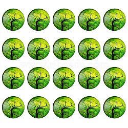 Half Round/Dome Tree Pattern Glass Flatback Cabochons for DIY Projects, Green Yellow, 25x6mm(GGLA-YW0001-14G)