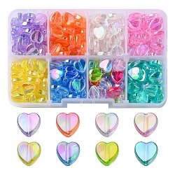 320Pcs 8 Style Transparent Acrylic Beads, Heart, Dyed, AB Color, Mixed Color, 8x8x3mm, Hole: 1.5mm, 40pcs/style(TACR-YW0001-65)