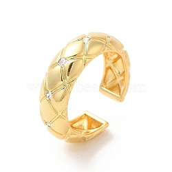 Brass Micro Pave Cubic Zirconia Open Cuff Rings, Rhombus, Real 18K Gold Plated, Inner Diameter: 18mm(RJEW-P098-07G)