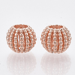 Alloy European Beads, Large Hole Beads, Rondelle, Hollow, Rose Gold, 12x10mm, Hole: 5mm(X-MPDL-N038-20)