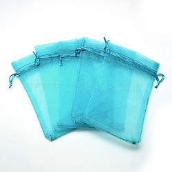 Organza Bags, High Dense, Rectangle, Deep Sky Blue, 9x7cm(X-OP-T001-7x9-21)