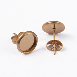 Ion Plating(IP) 304 Stainless Steel Stud Earring Settings, Golden, Tray: 8mm, 14x10mm, Pin: 0.8mm(X-STAS-L185-13)