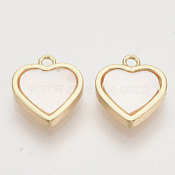Shell Charms, with Brass Findings, Nickel Free, Heart, Real 18K Gold Plated, 11.5x10x2.5mm, Hole: 1.2mm(X-KK-T054-30G-NF)
