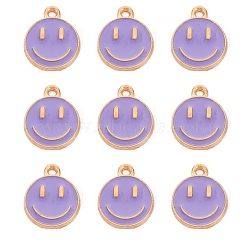 Alloy Enamel Charms, Flat Round with Smiling Face, Lilac, 14.5x12x1.5mm, Hole: 1.5mm(ENAM-YW0001-97-M)