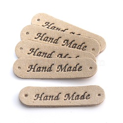 Microfiber Leather Labels, Handmade Embossed Tag, with Holes, for DIY Jeans, Bags, Shoes, Hat Accessories, Rectangle with Word Handmade, Tan, 12x45mm(DIY-TAC0005-55H)