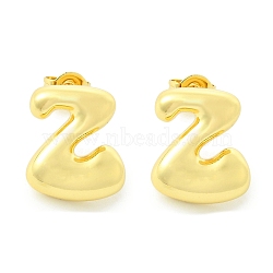 Rack Plating Brass Earrings, Cadmium Free & Lead Free, Long-Lasting Plated, Stud Earrings, Alphabet, Real 18K Gold Plated, Letter Z, 14x12mm(EJEW-S222-01G-Z)