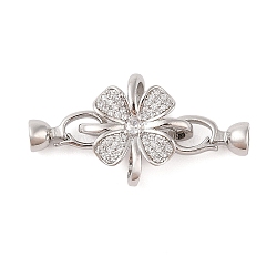 Rack Plating Flower Brass Pave Clear Cubic Zirconia Fold Over Clasps, Cadmium Free & Lead Free, Long-Lasting Plated, Platinum, 38mm(FIND-Q112-01P)