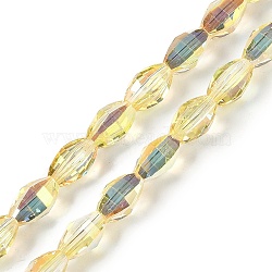 Electroplate Glass Beads Strands, Half Plated, Faceted, Oval, Champagne Gold, 9.5x5.5mm, Hole: 1.2mm, about 60pcs/strand, 22.05''(56cm)(GLAA-Q101-03A-HP01)