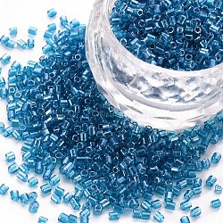 Glass Bugle Beads, Transparent Colours Luster, Steel Blue, 2.5~3x2mm, Hole: 0.9mm, about 15000pcs/pound(SEED-S032-11A-121A)