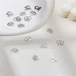 16Pcs 4 Style Mother's Day Theme, 304 Stainless Steel Charms, Mixed Heart, Stainless Steel Color, 10~15x13~10x1mm, Hole: 1.2~1.5mm, 4pcs/style(STAS-LP0003-70)