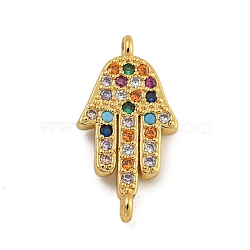 Rack Plating Brass Micro Pave Cubic Zirconia Palm Connector Charms, Real 18K Gold Plated, Long-Lasting Plated, Cadmium Free & Lead Free, Colorful, 18x9.5x2.5mm, Hole: 1mm(KK-C074-41G)