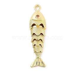 Fish Rack Plating Brass Micro Pave Cubic Zirconia Pendants, Lead Free & Cadmium Free, Long-Lasting Plated,, Golden, 40x10x7.5mm, Hole: 3.5x1.8mm(X-KK-Z071-72B-01G)