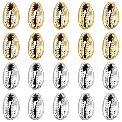 80Pcs 2 Colors Electroplated Shell Beads, Cowrie Shells, Platinum & Golden, 15~20x10~12x5~6mm, Hole: 12~14x2~3mm, 40pcs/color(BSHE-GO0001-04)