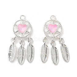 Rack Plating Alloy Rhinestones Pendants, Lead Free & Cadmium Free, Woven Net, Silver, Pink, 34x15.5x4.5mm, Hole: 2mm(PALLOY-D028-05A-S-RS)