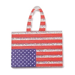 Independence Day Printed Transparent Acrylic Pendants, with Glitter Powder, Bag Charm, 40x31x2mm, Hole: 5.5X15mm(OACR-B055-02B)