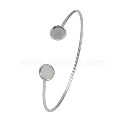 304 Stainless Steel Cuff Blank Bangle Bases with Flat Round Tray, Stainless Steel Color, Inner Diameter: 2-7/8x2-3/8 inch(7.3x5.9cm), Tray: 10mm(STAS-Z088-02P)