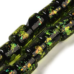 Handmade Dichroic Foil Glass Beads Strands, Barrel, Yellow Green, 9x9mm, Hole: 2mm, about 35pcs/strand, 12.80''(32.5cm)(DICH-U001-09D)