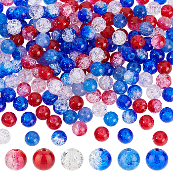 Elite 240Pcs 6 Colors Spray Painted Crackle Glass Beads, Round, for Independence Day, Mixed Color, 8~8.5mm, Hole: 1~1.6mm, 40pcs/color