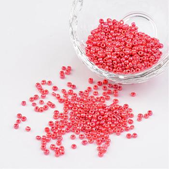 DIY Craft Beads 12/0 Opaque Colors Lustered Round Glass Seed Beads, Red, Size: about 2mm in diameter, hole:1mm, about 3304pcs/50g