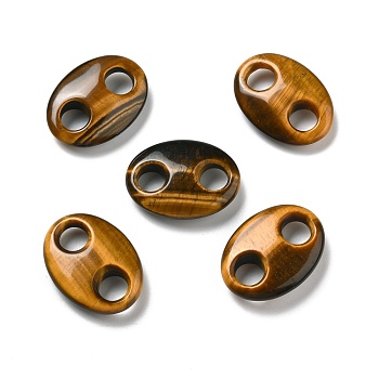 Natural Tiger Eye Connector Charms, Pig Nose, 25x18x6.5mm, Hole: 6mm