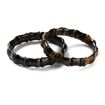 Natural Tiger Eye Beaded Stretch Bracelets for Men, Inner Diameter: 2-3/8 inch(6.15cm)