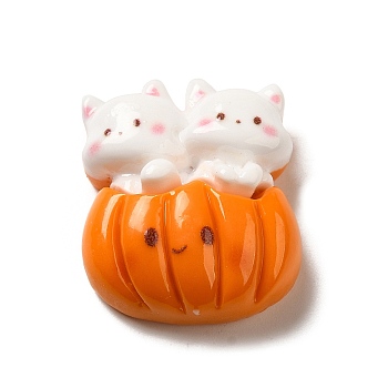 Animal Cat Theme Opaque Resin Decoden Cabochons, Pumpkin, 24x21x19.5mm