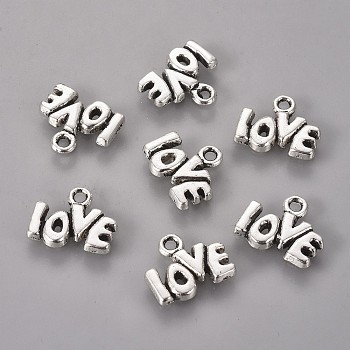 Tibetan Style Alloy Pendants, Word Love, Cadmium Free & Lead Free, Antique Silver, 10x12x1.5mm, Hole: 1.5mm, about 1780pcs/1000g