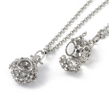 Brass with Rhinestone Pendant Necklaces, Iron Rolo Chains, Round, Platinum, 32.28 inch(820mm) long, pendant: 29x25mm, 15mm inner diameter