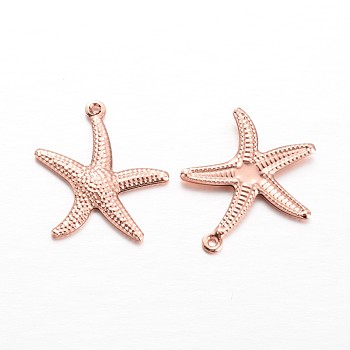 Brass Starfish/Sea Stars Pendants, Rose Gold, 23x20.5x2mm, Hole: 1mm