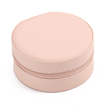 Round PU Leather Jewelry Zipper Boxes, Portable Travel Jewelry Organizer Case, for Earrings, Rings, Necklaces Storage, Pink, 10x5cm