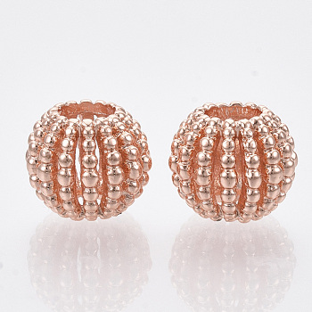 Alloy European Beads, Large Hole Beads, Rondelle, Hollow, Rose Gold, 12x10mm, Hole: 5mm