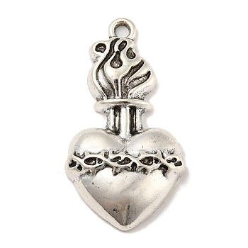 Tibetan Style Alloy Pendants, Heart Theme Charms, Antique Silver, 36x19x5mm, Hole: 2mm