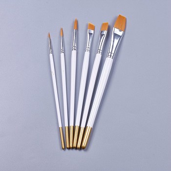 Wooden Paint Brushes Pens Sets, For Watercolor Oil Painting, White, 178~207x4~11mm, Brush: 9~22x1.5~17mm, 6pcs/set