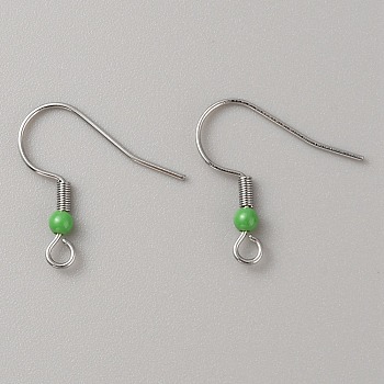 304 Stainless Steel Earring Hooks, French Hooks with Coil and Plastic Ball, Lime Green, 19.5x18.5x3mm, Hole: 2mm, Pin: 0.7mm