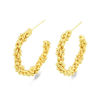Brass Twist Rope Stud Earrings, Half Hoop Earrings for Women, Nickel Free, Matte Gold Color, 30x5mm, Pin: 0.8mm