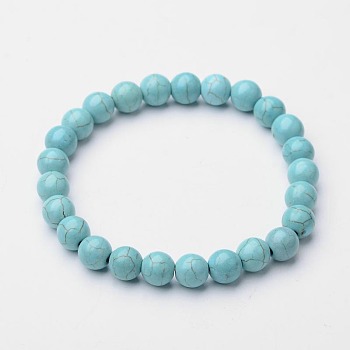 Round Synthetic Turquoise Stretch Bracelets, 52mm