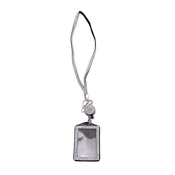 Rectangle PU Leather with Rhinestone ID Card Ferrule, with Strap & Badge Wheel, Crystal, 590mm