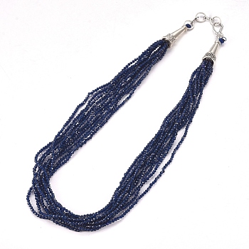 Faceted Glass Beaded Necklaces, with Brass Bead Cones and S Hook Clasps, Dark Blue, 1-5/8 inch(4.3cm)