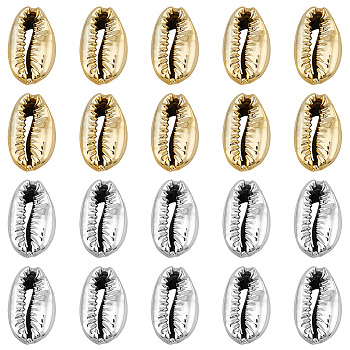 80Pcs 2 Colors Electroplated Shell Beads, Cowrie Shells, Platinum & Golden, 15~20x10~12x5~6mm, Hole: 12~14x2~3mm, 40pcs/color