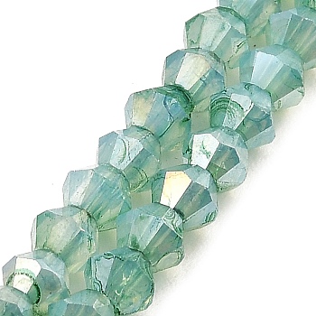 Imitation Jade Glass Beads Strands, AB Color Plated, Faceted, Bicone, Medium Sea Green, 4.5x4mm, Hole: 1mm, about 89~100pcs/strand, 13.31''~14.25''(33.8~36.2cm)