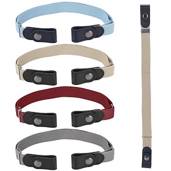 Gorgecraft 4Pcs 4 Style Unisex Adjustable No Buckle Imitation Leather Elastic Waist Belt, with Iron Button, for Jeans Pants Skirts, Mixed Color, 580x24.5x2mm, 1pc/style