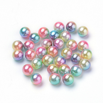 Rainbow Acrylic Imitation Pearl Beads, Gradient Mermaid Pearl Beads, No Hole, Round, Champagne Yellow, 10mm, about 1000pcs/bag